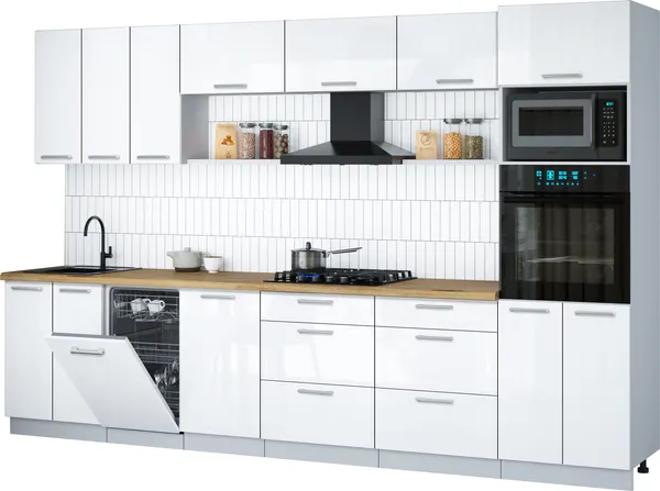 Изображение товара Кухонный гарнитур Interline Мила Gloss 3.3-ПМ3 (белый глянец/белый глянец/дуб бунратти)
