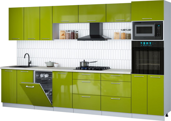 Изображение товара Кухонный гарнитур Интерлиния Мила Gloss 3.5-ПМ3 (яблоко глянец/яблоко глянец/опал светлый)