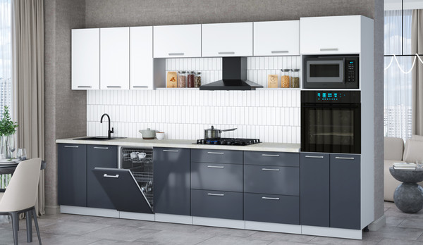 Изображение товара Кухонный гарнитур Интерлиния Мила Gloss 3.5-ПМ3 (асфальт глянец/белый/опал светлый)