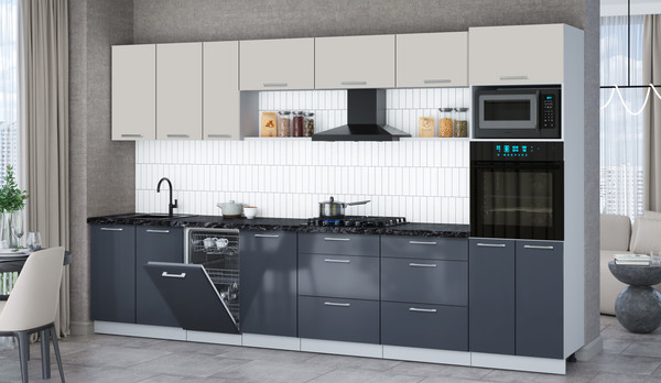 Изображение товара Кухонный гарнитур Интерлиния Мила Gloss 3.5-ПМ3 (асфальт глянец/кашемир/кастилло темный)