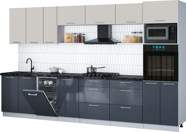 Изображение товара Кухонный гарнитур Интерлиния Мила Gloss 3.5-ПМ3 (асфальт глянец/кашемир/кастилло темный)