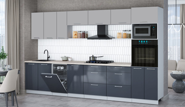 Изображение товара Кухонный гарнитур Интерлиния Мила Gloss 3.5-ПМ3 (асфальт глянец/грей/бискайская сосна)