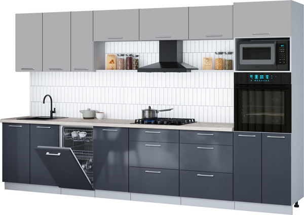 Изображение товара Кухонный гарнитур Интерлиния Мила Gloss 3.5-ПМ3 (асфальт глянец/грей/бискайская сосна)