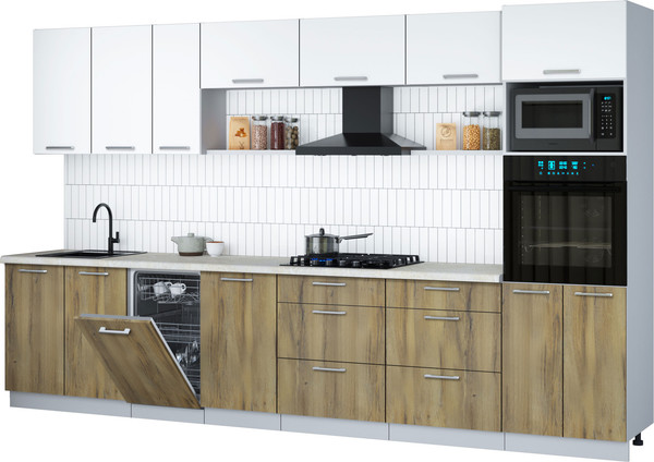 Изображение товара Кухонный гарнитур Интерлиния Мила Gloss 3.5-ПМ3 (дуб вотан/белый/опал светлый)