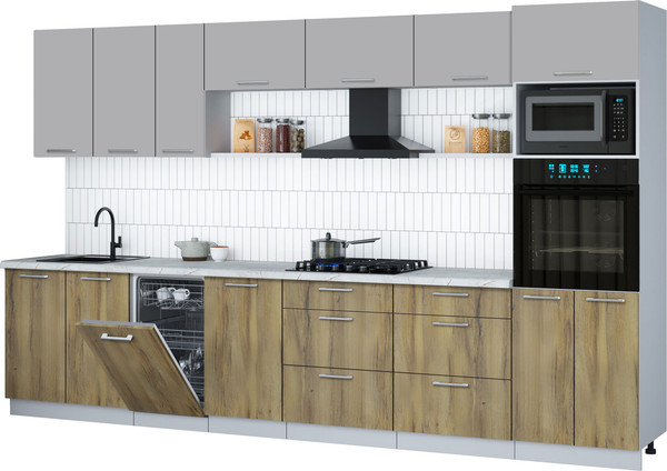 Изображение товара Кухонный гарнитур Интерлиния Мила Gloss 3.5-ПМ3 (дуб вотан/грей/серый каспий)