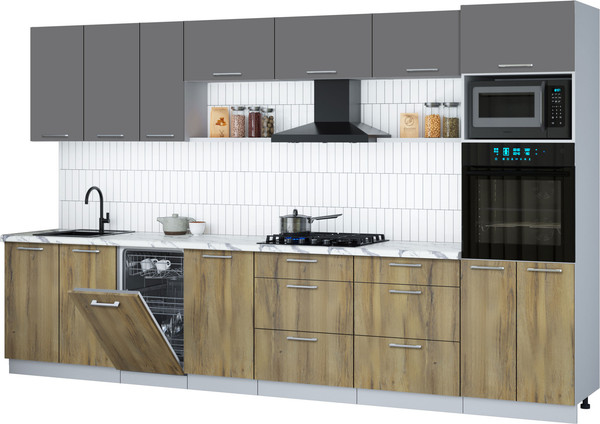Изображение товара Кухонный гарнитур Интерлиния Мила Gloss 3.5-ПМ3 (дуб вотан/серый/белый гранит)