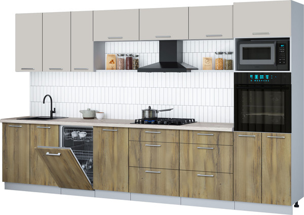 Изображение товара Кухонный гарнитур Интерлиния Мила Gloss 3.5-ПМ3 (дуб вотан/кашемир/бискайская сосна)