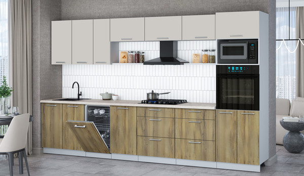 Изображение товара Кухонный гарнитур Интерлиния Мила Gloss 3.5-ПМ3 (дуб вотан/кашемир/бискайская сосна)