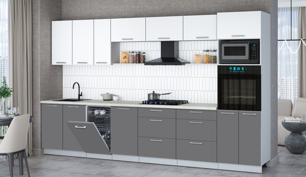 Изображение товара Кухонный гарнитур Интерлиния Мила Gloss 3.5-ПМ3 (серый/белый/опал светлый)
