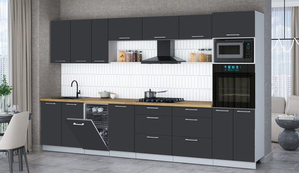 Изображение товара Кухонный гарнитур Интерлиния Мила Gloss 3.5-ПМ3 (пепел/пепел/дуб бунратти)