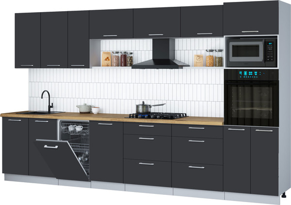 Изображение товара Кухонный гарнитур Интерлиния Мила Gloss 3.5-ПМ3 (пепел/пепел/дуб бунратти)