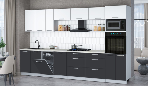 Изображение товара Кухонный гарнитур Интерлиния Мила Gloss 3.5-ПМ3 (пепел/белый/опал светлый)