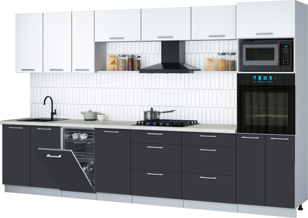 Изображение товара Кухонный гарнитур Интерлиния Мила Gloss 3.5-ПМ3 (пепел/белый/опал светлый)