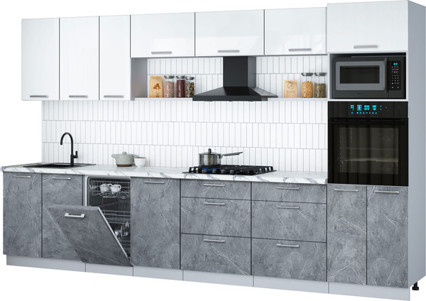 Изображение товара Кухонный гарнитур Интерлиния Мила Gloss 3.5-ПМ3 (керамика/белый глянец/белый гранит)
