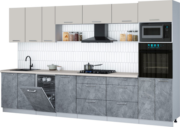 Изображение товара Кухонный гарнитур Интерлиния Мила Gloss 3.5-ПМ3 (керамика/кашемир/травертин серый)