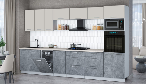 Изображение товара Кухонный гарнитур Интерлиния Мила Gloss 3.5-ПМ3 (керамика/кашемир/травертин серый)