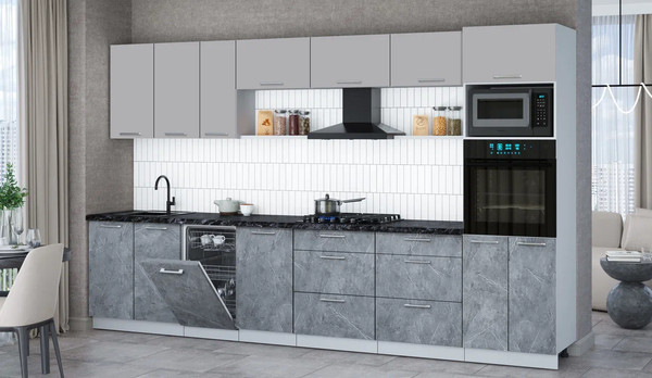 Изображение товара Кухонный гарнитур Интерлиния Мила Gloss 3.5-ПМ3 (керамика/грей/кастилло темный)