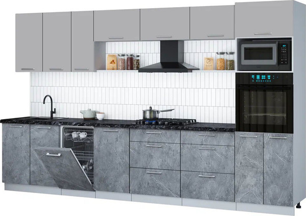 Изображение товара Кухонный гарнитур Интерлиния Мила Gloss 3.5-ПМ3 (керамика/грей/кастилло темный)
