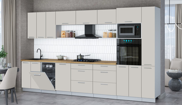 Изображение товара Кухонный гарнитур Интерлиния Мила Gloss 3.6-ПМ3 (кашемир/кашемир/дуб бунратти)