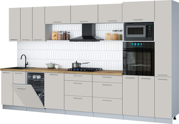 Изображение товара Кухонный гарнитур Интерлиния Мила Gloss 3.6-ПМ3 (кашемир/кашемир/дуб бунратти)