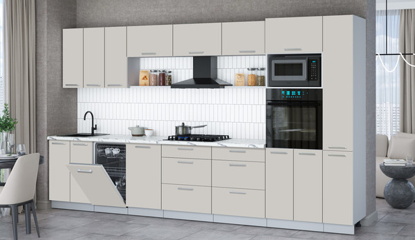 Изображение товара Кухонный гарнитур Интерлиния Мила Gloss 3.6-ПМ3 (кашемир/кашемир/белый гранит)