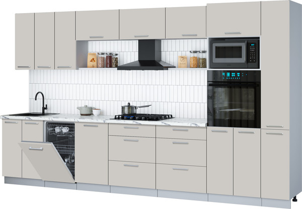 Изображение товара Кухонный гарнитур Интерлиния Мила Gloss 3.6-ПМ3 (кашемир/кашемир/белый гранит)