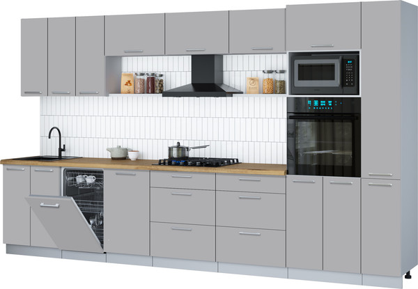 Изображение товара Кухонный гарнитур Интерлиния Мила Gloss 3.6-ПМ3 (грей/грей/дуб бунратти)