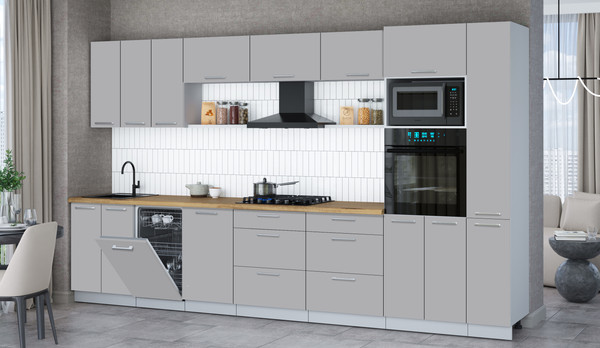 Изображение товара Кухонный гарнитур Интерлиния Мила Gloss 3.6-ПМ3 (грей/грей/дуб бунратти)