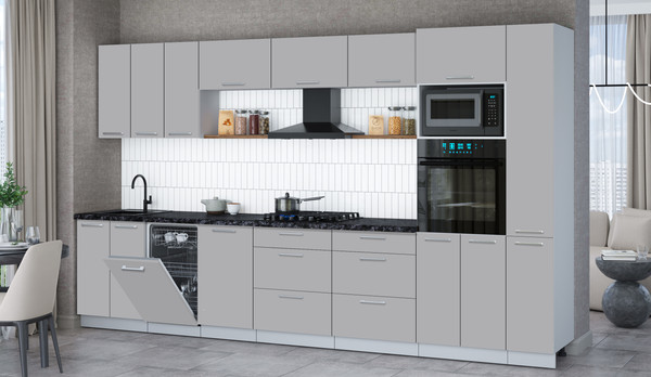 Изображение товара Кухонный гарнитур Интерлиния Мила Gloss 3.6-ПМ3 (грей/грей/кастилло темный)