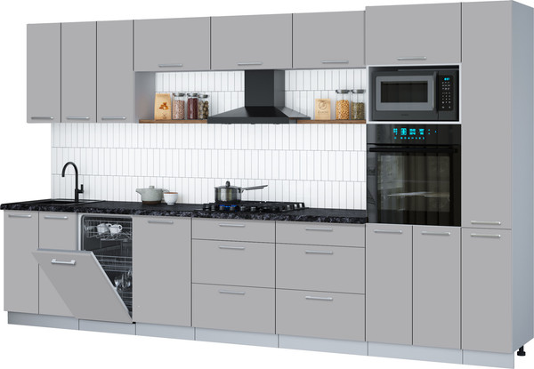 Изображение товара Кухонный гарнитур Интерлиния Мила Gloss 3.6-ПМ3 (грей/грей/кастилло темный)