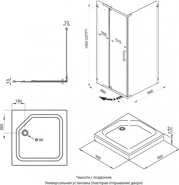 Изображение товара Душевой уголок Maroni Tropici Chromo-GLS 90x90 / Щ0000064225
