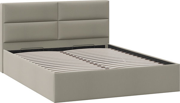 Изображение товара Полуторная кровать ТриЯ Глосс универсальная с ПМ тип 1 140x200 (велюр мокко темный)