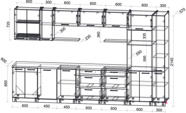 Изображение товара Кухонный гарнитур Интерлиния Мила Gloss 3.6-ПМ3 (шоколад глянец/белый/дуб бунратти)