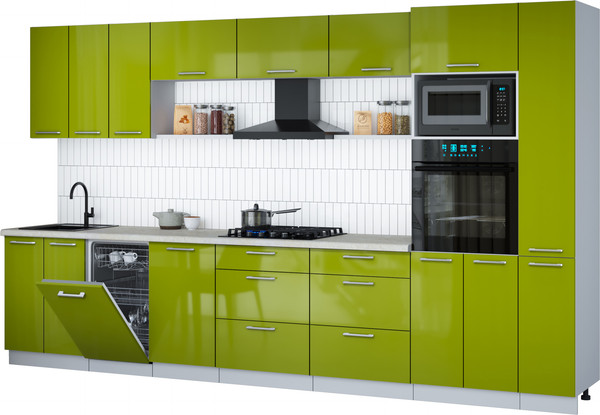 Изображение товара Кухонный гарнитур Интерлиния Мила Gloss 3.6-ПМ3 (яблоко глянец/яблоко глянец/опал светлый)