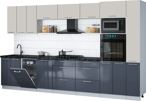 Изображение товара Кухонный гарнитур Интерлиния Мила Gloss 3.6-ПМ3 (асфальт глянец/кашемир/кастилло темный)