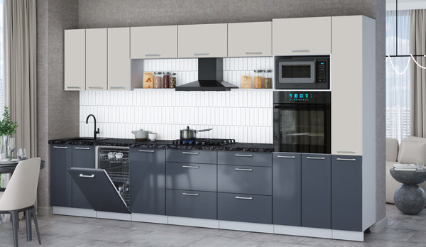Изображение товара Кухонный гарнитур Интерлиния Мила Gloss 3.6-ПМ3 (асфальт глянец/кашемир/кастилло темный)