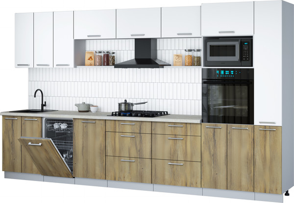 Изображение товара Кухонный гарнитур Интерлиния Мила Gloss 3.6-ПМ3 (дуб вотан/белый/опал светлый)