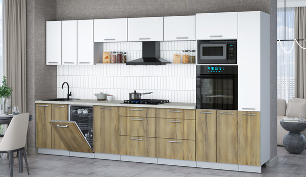 Изображение товара Кухонный гарнитур Интерлиния Мила Gloss 3.6-ПМ3 (дуб вотан/белый/опал светлый)