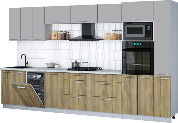 Изображение товара Кухонный гарнитур Интерлиния Мила Gloss 3.6-ПМ3 (дуб вотан/грей/серый каспий)