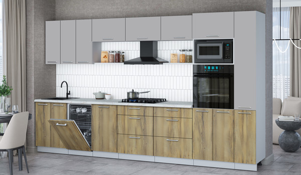 Изображение товара Кухонный гарнитур Интерлиния Мила Gloss 3.6-ПМ3 (дуб вотан/грей/серый каспий)