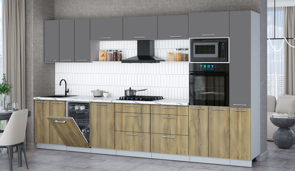 Изображение товара Кухонный гарнитур Интерлиния Мила Gloss 3.6-ПМ3 (дуб вотан/серый/белый гранит)