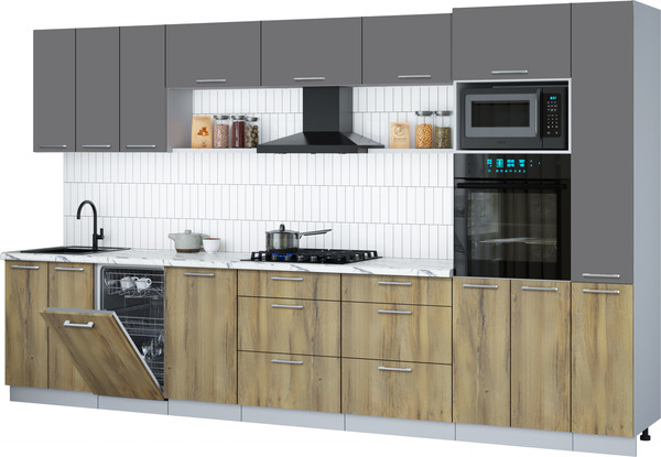 Изображение товара Кухонный гарнитур Интерлиния Мила Gloss 3.6-ПМ3 (дуб вотан/серый/белый гранит)