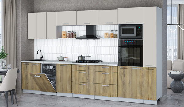 Изображение товара Кухонный гарнитур Интерлиния Мила Gloss 3.6-ПМ3 (дуб вотан/кашемир/бискайская сосна)