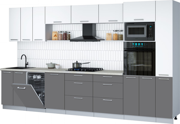 Изображение товара Кухонный гарнитур Интерлиния Мила Gloss 3.6-ПМ3 (серый/белый/опал светлый)