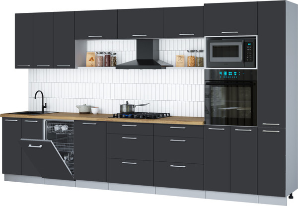 Изображение товара Кухонный гарнитур Интерлиния Мила Gloss 3.6-ПМ3 (пепел/пепел/дуб бунратти)