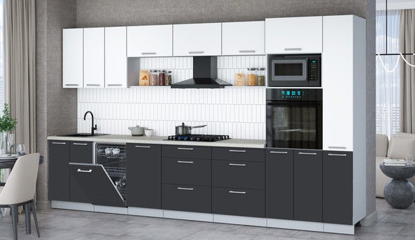 Изображение товара Кухонный гарнитур Интерлиния Мила Gloss 3.6-ПМ3 (пепел/белый/опал светлый)