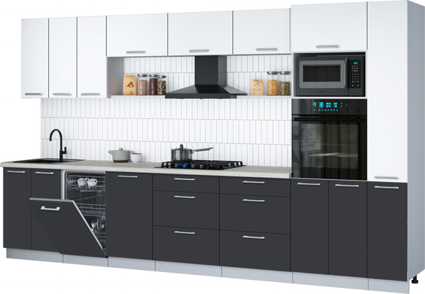 Изображение товара Кухонный гарнитур Интерлиния Мила Gloss 3.6-ПМ3 (пепел/белый/опал светлый)