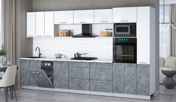 Изображение товара Кухонный гарнитур Интерлиния Мила Gloss 3.6-ПМ3 (керамика/белый глянец/белый гранит)