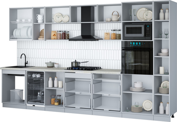 Изображение товара Кухонный гарнитур Интерлиния Мила Gloss 3.6-ПМ3 (керамика/грей/кастилло темный)