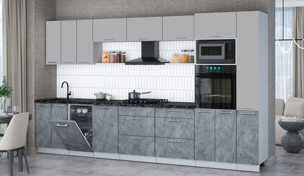 Изображение товара Кухонный гарнитур Интерлиния Мила Gloss 3.6-ПМ3 (керамика/грей/кастилло темный)